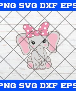Cute elephant svg, Baby elephant girl with Minnie bow Svg, Cutting file for Cricut Silhouette, Digital Cutting file, Vector Svg Dxf Eps Png
