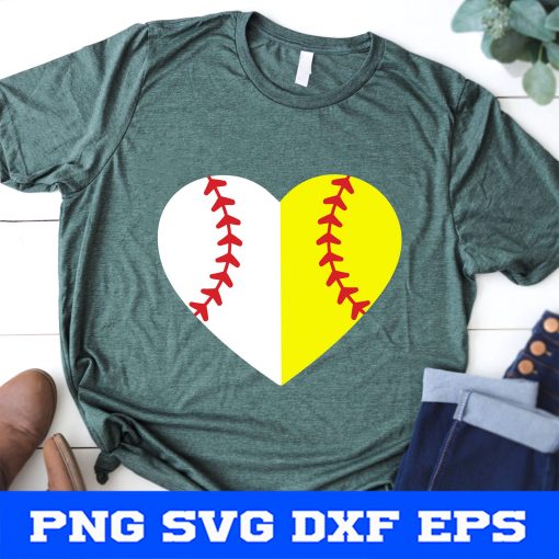Split Half Baseball Softball Heart Svg