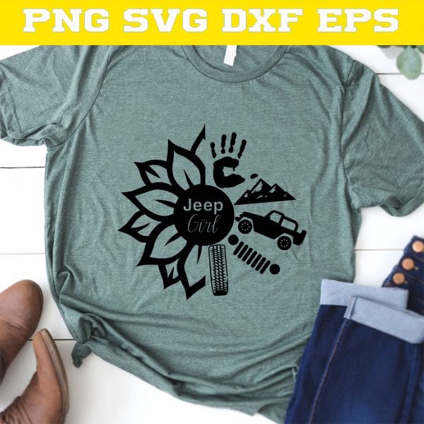 Sunflower Jeep Girl Digital SVG Mountain Camping SVG PNG EPS DXF Cricut File Silhouette