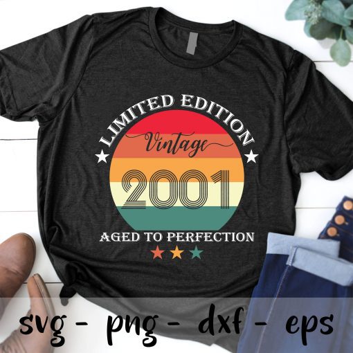 Mens 20th Birthday svg, Twenty Limited Edition Vintage 2001 Aged to perfection Funny 20 Years Old Svg Png Dxf Cricut Cameo File Silhouette Art