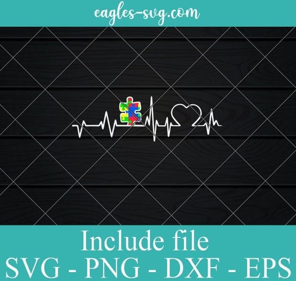Autism Heartbeat Heart Puzzle SVG PNG EPS DXF Cricut Cameo File Silhouette Art - Autism Heart Puzzle Piece Svg, Autism Svg, Autism Awareness Svg, Puzzle Svg