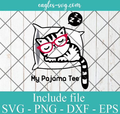 Cat Pajama Cute Sleeping Svg - Kitty with Glasses Pj SVG PNG EPS DXF Cricut Cameo File Silhouette Art