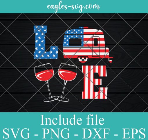 Love Bus Camping Patriotic 4th of July SVG PNG EPS DXF Cricut Cameo File Silhouette Art