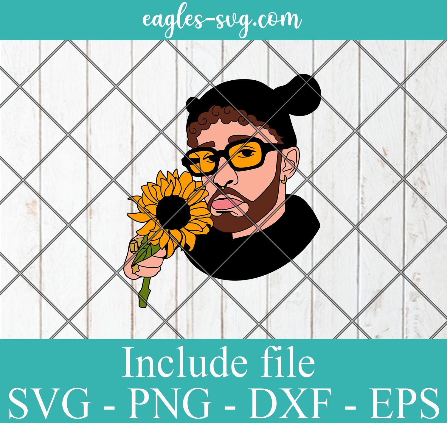 Bad Bunny with sunflower 2 Layered SVG PNG DXF EPS Cricut Silhouette