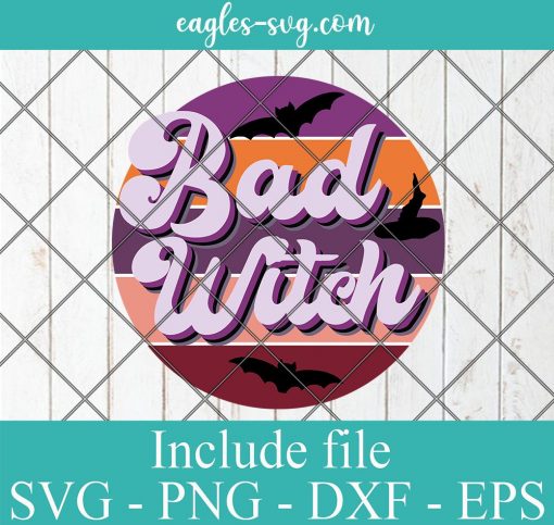 Bad Witch Retro Halloween Design Svg, Fall Autumn Vintage Distressed Circle Halloween Clipart