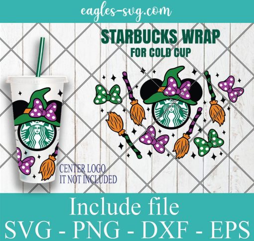 Cute Witch Starbucks Cold Cup SVG, Disney Minnie Full Wrap for Starbucks Venti Cold Cup, Files for Cricut, Digital Download