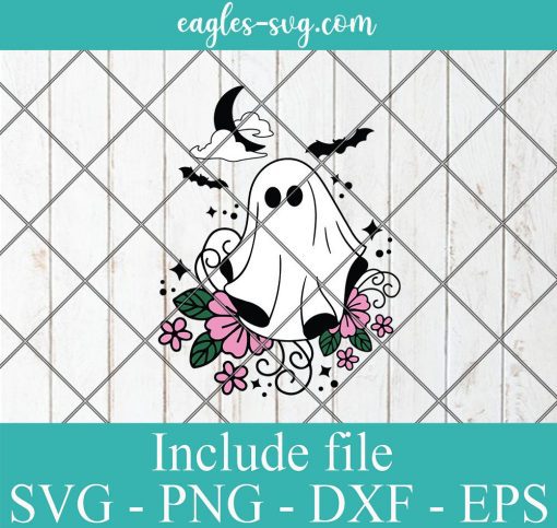 Floral Ghost Halloween Svg, Ghost Silhouette, Ghost Vector Png Ai Cricut Silhouette