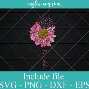 Flower Faith Breast Cancer Awareness Svg Png, Daisy With Floating Ribbons Svg