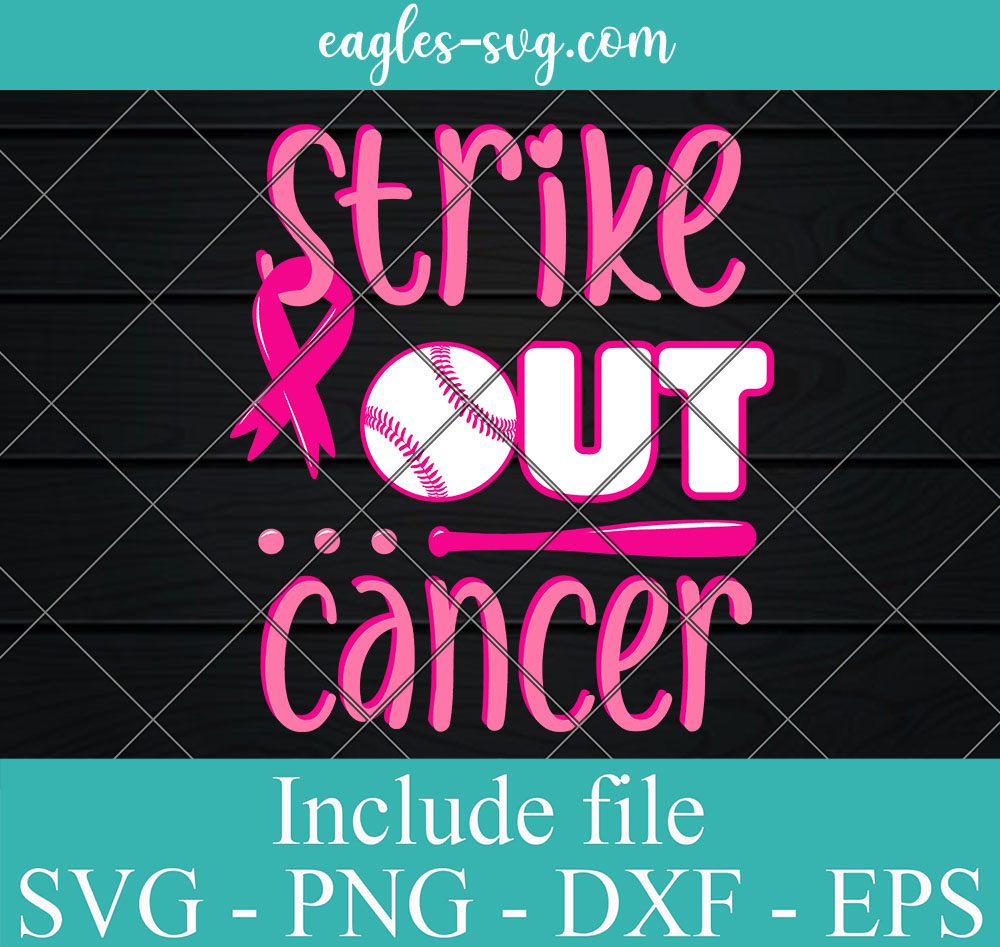 Strike Out Cancer Softball Svg, Ball Pink Ribbon Game Svg Png Cricut