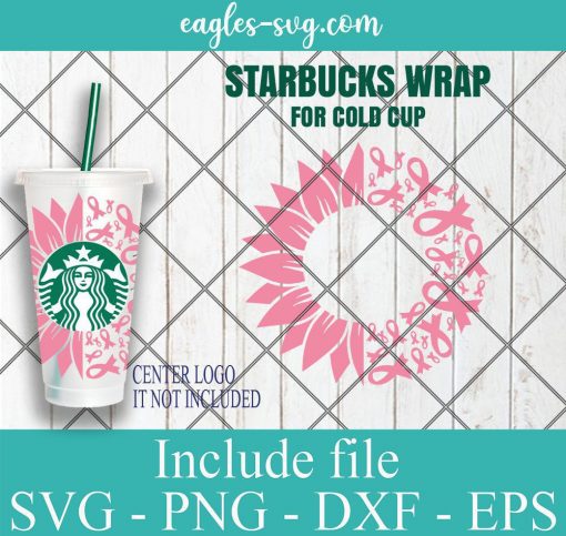 Sunflower Pink Ribbon Starbucks Cup svg, Breast Cancer Starbucks Cold Cup SVG, Cancer Ribbon Awareness Venti Cold Cup svg