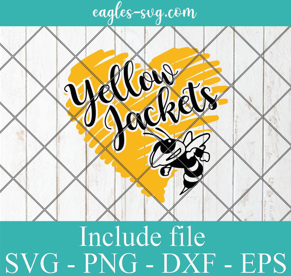 Yellow Jacket Hornet spirit heart scribble SVG, High School Mascot