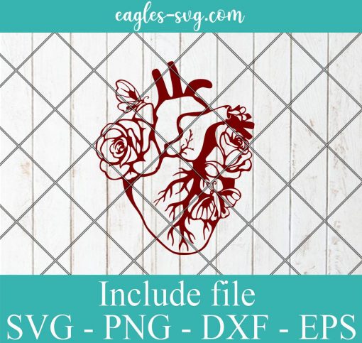 Anatomical Heart with Roses Svg, Cardiology SVG Vinyl Cut File for Silhouette or Cricut