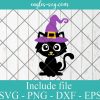 Cute Black Cat Halloween Svg, Cat with Halloween Hat Svg, Png, Kids Shirt Svg, Baby Clipart, Silhouette Cricut