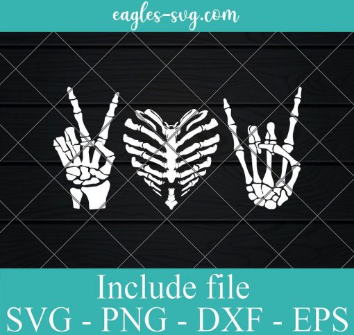 Peace Love Rock and Roll Skeleton SVG, Xray SVG, Radiology SVG, Radiology Tech