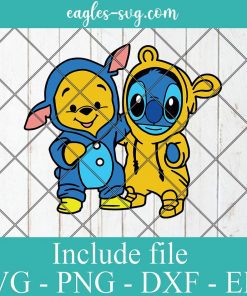 Stitch and Pooh Friends Svg, Stitch and winnie the pooh together Svg Png, Cricut, Silhouette Cut Files