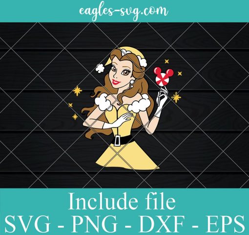Christmas Belle Disney Princess SVG, Cricut Cut Files, Png christmas Disney princess svg