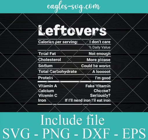 Leftovers Nutrition Facts Svg Thanksgiving Leftover Recipe SVG, Cricut Cut Files, Png