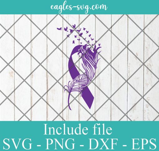 Cancer Ribbon Feather Birds Purple Svg, Png, Cricut File Silhouette Art