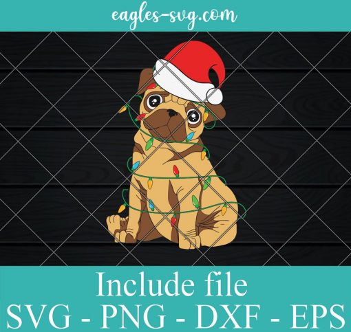 Pug Dog Christmas Tree Lights Santa Svg, Png, Cricut File Silhouette Art