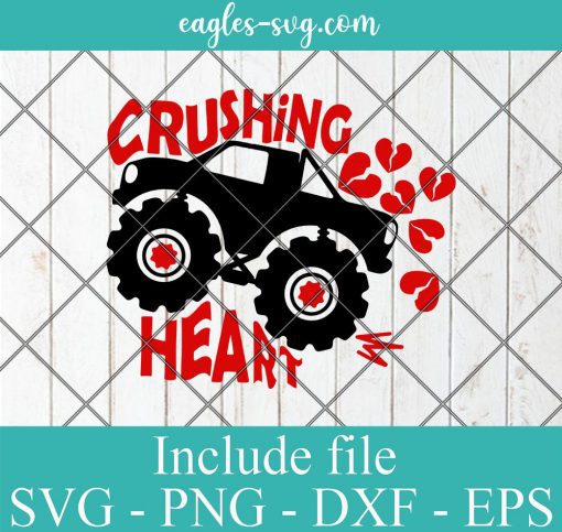 Crushing Hearts Valentine's Monster Truck Svg, Png, Cricut File Silhouette Art