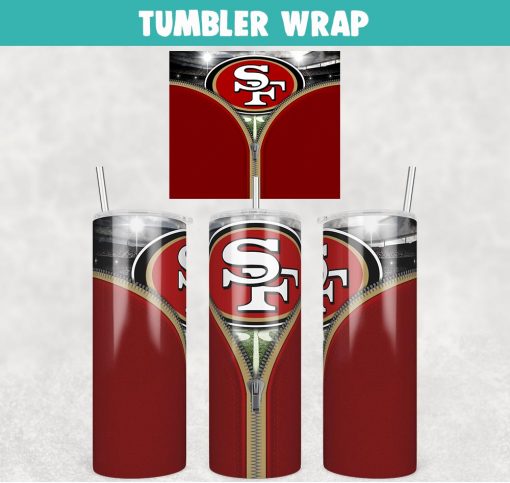 San Francisco 49ers Zipper Football Tumbler Wrap 20 oz Sublimation Design, JPG Digital Download