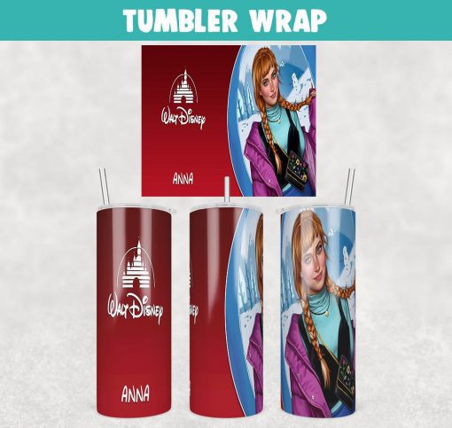 ANNA Walt Disney Princess Tumbler Wrap Templates 20oz Skinny Sublimation Design, PNG File Digital Download