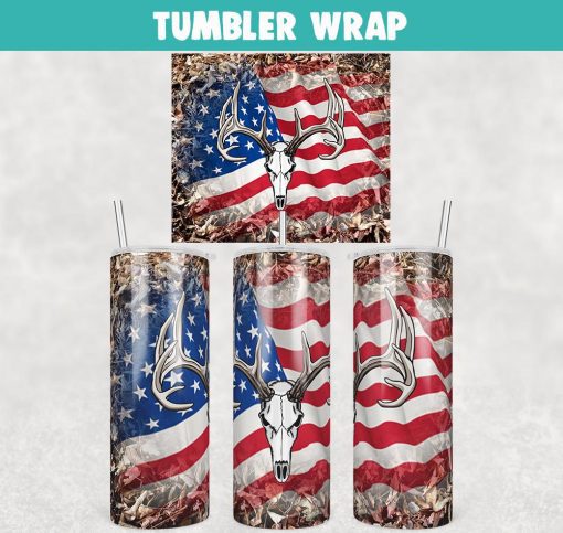 American Camo Skull US Flag Tumbler Wrap Templates 20oz Skinny Sublimation Design, PNG File Digital Download