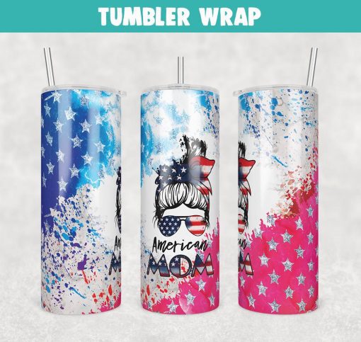 American Mom Tumbler Wrap Templates 20oz Skinny Sublimation Design, PNG File Digital Download