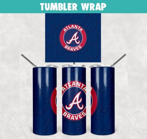 Atlanta Braves Baseball Tumbler Wrap Templates 20oz Skinny Sublimation Design, PNG Digital Download