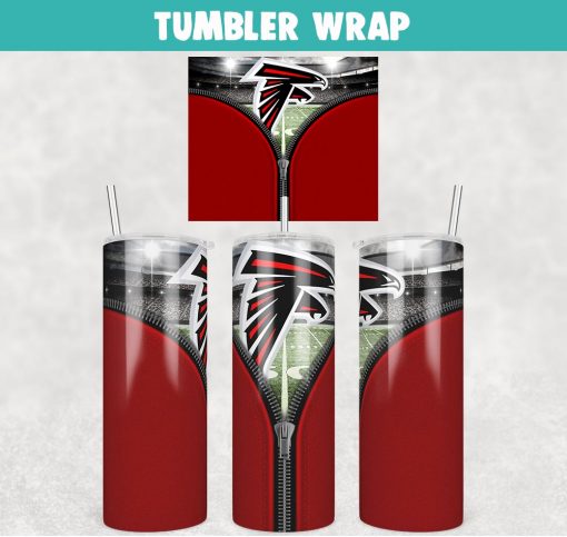 Atlanta Falcons Zipper Football Tumbler Wrap 20 oz Sublimation Design, JPG Digital Download