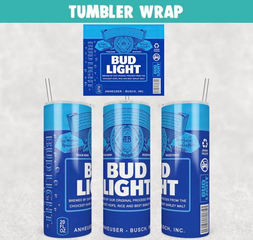 Bud Light Tumbler Wrap Templates 20oz Skinny PNG Sublimation Design, Label Beer Tumbler PNG