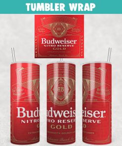 Budweiser Nitro Reserve Gold Tumbler Wrap Templates 20oz Skinny PNG Sublimation Design, Label Beer Tumbler PNG