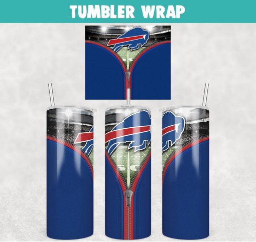 Buffalo Bills Zipper Football Tumbler Wrap 20 oz Sublimation Design, JPG Digital Download