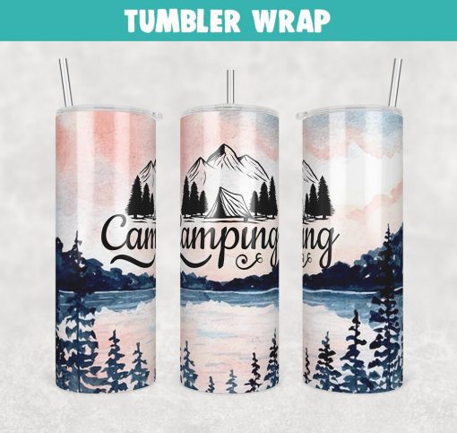 Camping Tumbler Wrap Templates 20oz Skinny Sublimation Design, PNG File Digital Download
