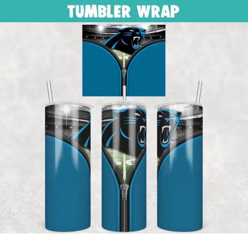 Carolina Panthers Zipper Football Tumbler Wrap 20 oz Sublimation Design, JPG Digital Download