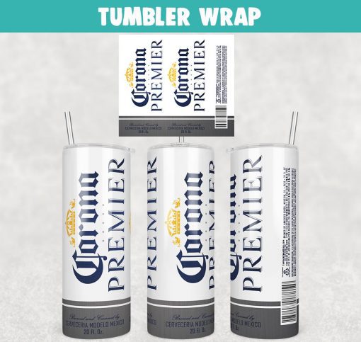 Corona Premier Can Beer Tumbler Wrap Templates 20oz Skinny PNG Sublimation Design, Label Beer Tumbler PNG