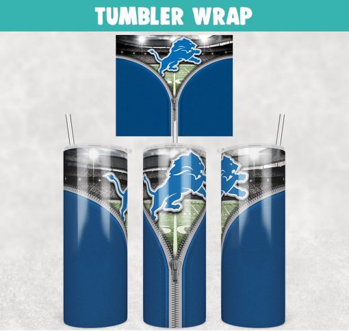 Detroit Lions Zipper Football Tumbler Wrap 20 oz Sublimation Design, JPG Digital Download