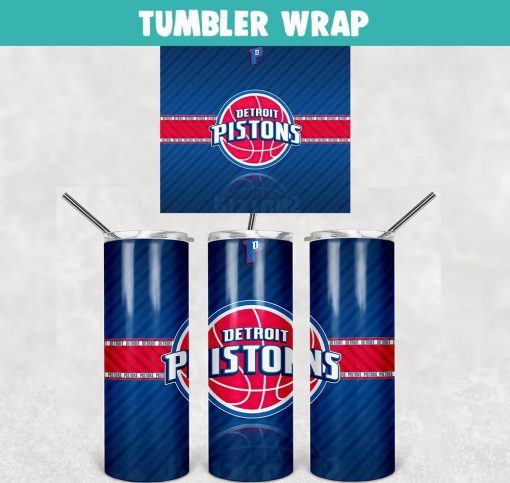 Detroit Pistons Basketball Tumbler Wrap Templates 20oz Skinny Sublimation Design, PNG Digital Download