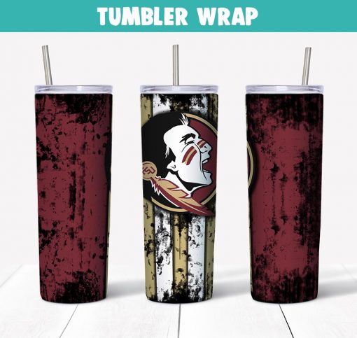 Florida State Seminoles Grunge Tumbler Wrap Templates 20oz Skinny Sublimation Design, JPG Digital Download