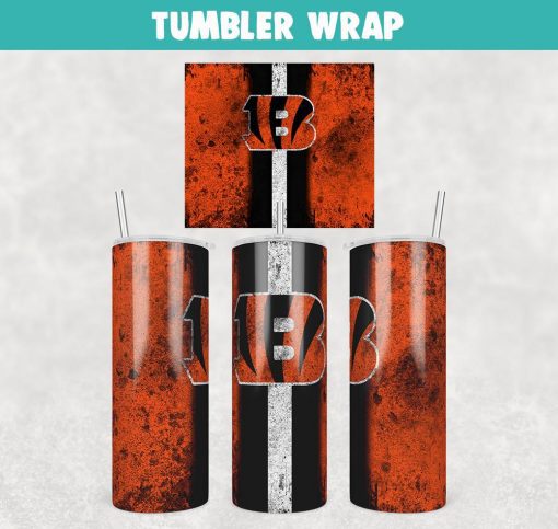 Football Cincinnati Bengals Grunge Tumbler Wrap Templates 20oz Skinny Sublimation Design, JPG Digital Download