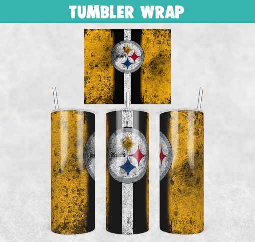 Football Pittsburgh Steelers Grunge Tumbler Wrap Templates 20oz Skinny Sublimation Design, JPG Digital Download