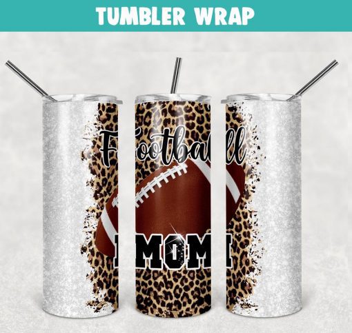 Football Mom Leopard Tumbler Wrap Templates 20oz Skinny Sublimation Design, PNG File Digital Download