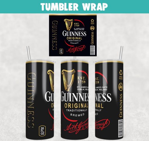 Guinness Original Beer Tumbler Wrap Templates 20oz Skinny PNG Sublimation Design, Label Beer Tumbler PNG