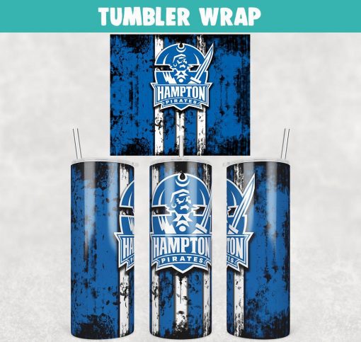 Hampton University Pirates Grunge Tumbler Wrap Templates 20oz Skinny Sublimation Design, PNG File Digital Download