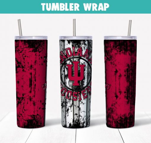 Indiana Hoosiers Grunge Tumbler Wrap Templates 20oz Skinny Sublimation Design, JPG Digital Download