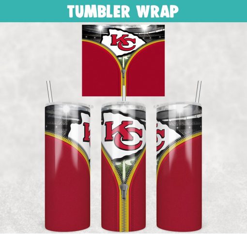 Kansas City Chiefs Zipper Football Tumbler Wrap 20 oz Sublimation Design, JPG Digital Download
