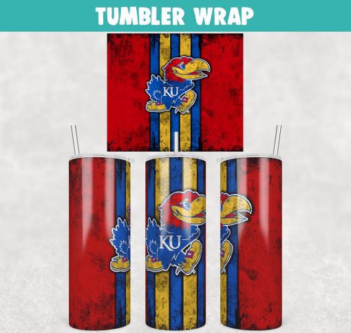 The University of Kansas Jayhawks Grunge Tumbler Wrap Templates 20oz Skinny Sublimation Design, PNG File Digital Download