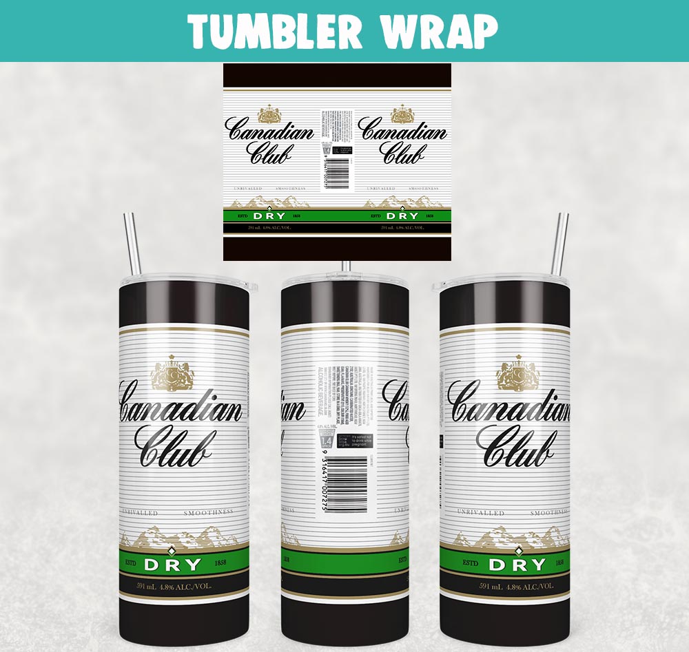 Liquor Canadian Club & Dry Can Tumbler Wrap Templates 20oz Skinny PNG Sublimation Design