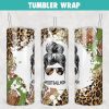 MESSY BUN FOOTBALL Leopard Tumbler Wrap Templates 20oz Skinny Sublimation Design, PNG File Digital Download