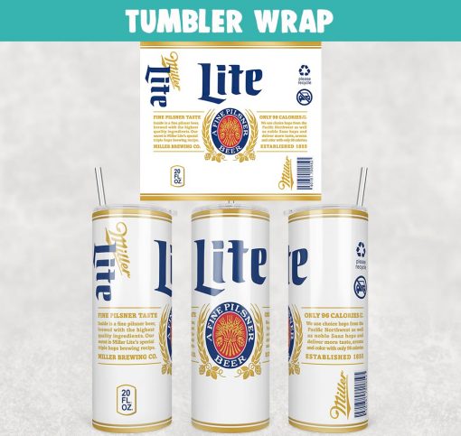 MILLER LITE Beer Tumbler Wrap Templates 20oz Skinny PNG Sublimation Design, Label Beer Tumbler PNG